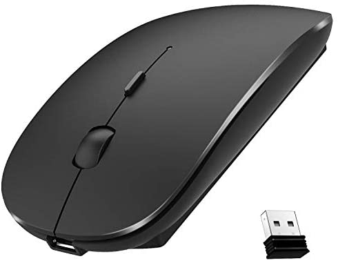 Bluetooth Wireless Mouse, Dual Mode Slim Rechargeable Wireless Mouse Silent Cordless Mouse with Bluetooth 4.0 and 2.4G Wireless, Compatible with Laptop, PC, Windows Mac Android OS Tablet (Black)