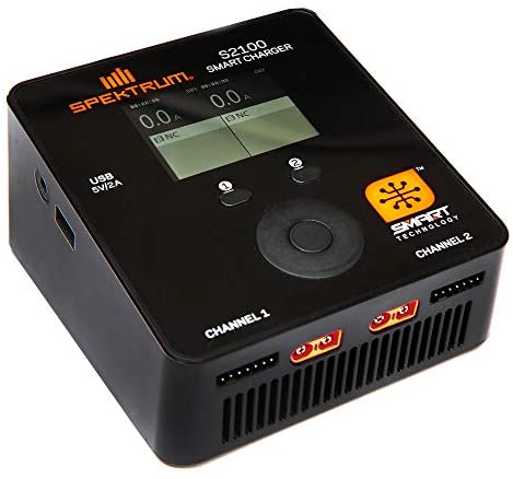 Spektrum S2100 Smart Charger: 200W (2x100W) AC Dual Output Lipo Battery Charger with Usb | LCD Color Display | IC3 Connector (EC3 Compatible)