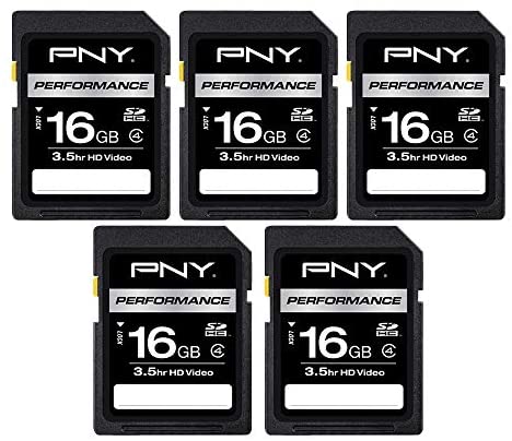 PNY 16GB Performance Class 4 SDHC Flash Memory Card 5-Pack, Model: P-SDHC16G4HX5-MP