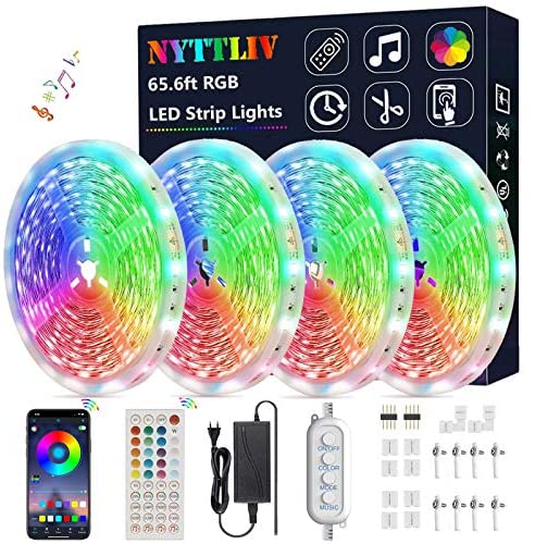 LED Strip Lights,65.6ft/20m NYTTLIV Smart Led Lights SMD 5050 RGB Color Changing Rope Lights with Bluetooth Controller Sync to Music Apply for TV,Bedroom,Party and Home Decoration (65.6FT/20M)