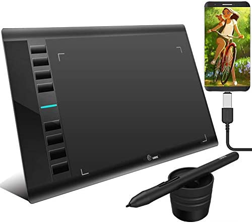 Graphics Tablet M708 UGEE 10 x 6 inch Android Supported Large Active Area Drawing Tablet with 8 Hot Keys, 8192 Levels Pen, Compatible with Windows 10/8/7 Mac Os Artist, Designer, Amateur