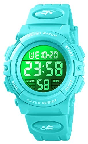 Kid Watch for Boys Girls LED Sports Watch Waterproof Digital Electronic Casual Military Wrist with Camouflage Silicone Band Luminous Alarm Stopwatch Light Blue