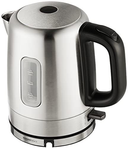 Amazon Basics Stainless Steel Portable Fast, Electric Hot Water Kettle for Tea and Coffee, 1 Liter, Silver
