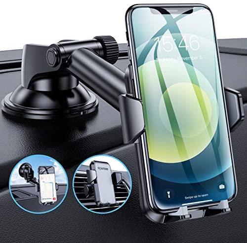 Standio Car Phone Holder Mount, Universal Phone Car Holder with Suction Pad and Air Vent Clip for Dash, Windshield and Air Vent Compatible with iPhone, Samsung and Other Mobile Phones