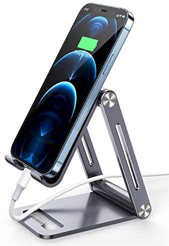 UGREEN Cell Phone Stand Adjustable Aluminum Mobile Phone Holder for Desk Compatible for iPhone 12 Pro Max 11 X SE XS XR 8 Plus 6 7 6S, Samsung Galaxy Note20 S20 S10 S9 S8 S7 Smartphone Foldable
