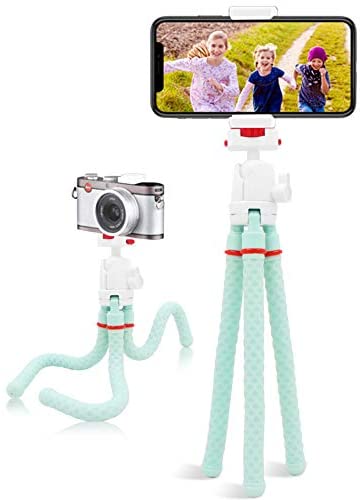 LINKCOOL 360 Degree Rotation Mini Foldable Flexible Octopus Tripod with Wireless Remote Shutter for Camera and iPhone Samsung Other Smartphone Sports Camera Gopro Akaso(2020 New Vision) (Mint Green)
