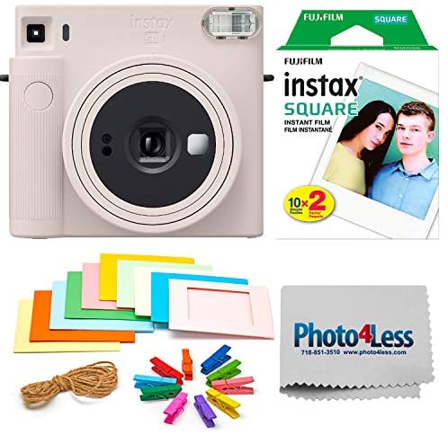 Fujifilm Instax Square SQ1 Chalk White Instant Camera + Fuji Instax Square Instant Film + Accessory Bundle