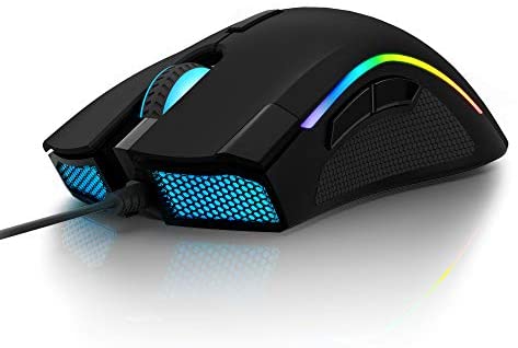 DELUX Wired Gaming Mouse with 24000 DPI, 7 Programmable Buttons and On-Board Pro Game Software, Ergonomic RGB Gaming Mouse for PC Gamer Computer Laptop (M625BU(3360)-Black)