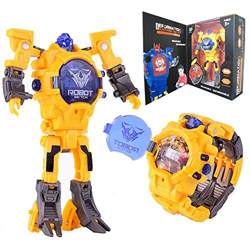 XHAIZ Robots Watch Toys for Kids,Digital Watch 2 in 1Deformation Robot Toys for Boys and Girls,Robot Watch for School GIF (Yellow)