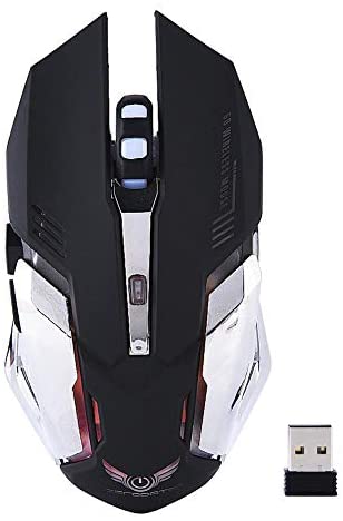 Wireless Mouse with USB Receiver 2.4G Wireless 600 mA Rechargeable with 10m Working Range Gaming Ergonomics Optical Mouse Mice 2400DPI 6 Buttons for PC Laptop Computer(Black)