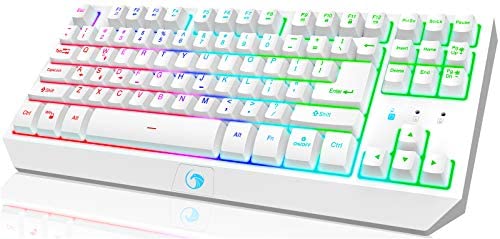 NPET G20 Compact Gaming Keyboard, 87 Keys Backlit Mechanical Feeling Coslip mputer Keyboard, USB Wired Ultra-Portable Design Water Resistant Membrane Keyboard for PC/Laptop/Desktop/Computer, White