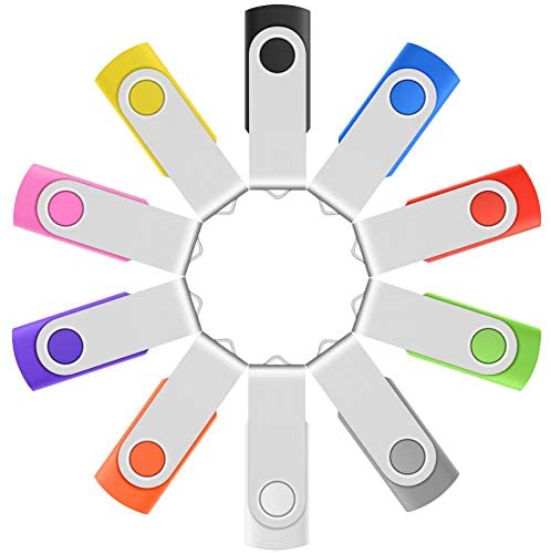 Enfain 10 Pack 4GB USB2.0 Flash Drives Multicolor Bulk Pack Small Capacity Thumb Drives Swivel Zip Drive Jump Drive Memory Sticks with 12 White Labels for Marking