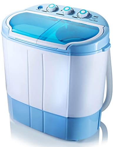 Upgraded Version Pyle Portable Washer & Spin Dryer, Mini Washing Machine, Twin Tubs, Spin Cycle w/ Hose, 11lbs. Capacity, 110V – Ideal For Compact Laundry