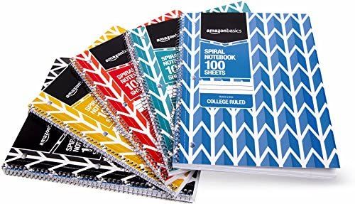 Amazon Basics College Ruled Wirebound Spiral Notebook, 100 Sheet, Assorted Lattice Pattern Colors, 5-Pack