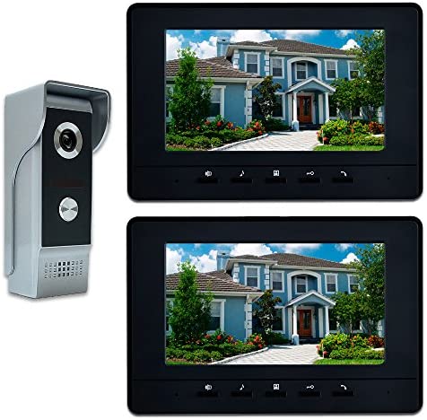 AMOCAM Video Intercom System, 7 Inches Video Doorbell Door phone System, Wired Video Door Phone HD Camera kits Dual-way Intercom for Villa House Office Apartment 1-IR camera 2-LCD color monitor