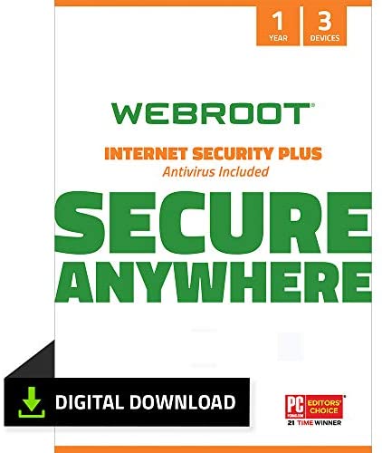 Webroot Internet Security Plus 2021 | Antivirus Software for 3 Device |1 Year | PC Download | Includes Android, IOS and Password Manager Encryption