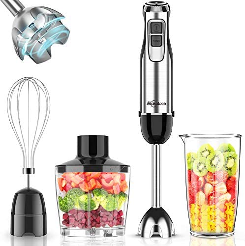 Immersion Blender Handheld, Makoloce 800W 12-Speed 4-in-1 Stick Hand Blender with 500ml Food Grinder, 600ml Container, Egg Whisk for Puree Infant Food, Smoothies, Sauces and Soups