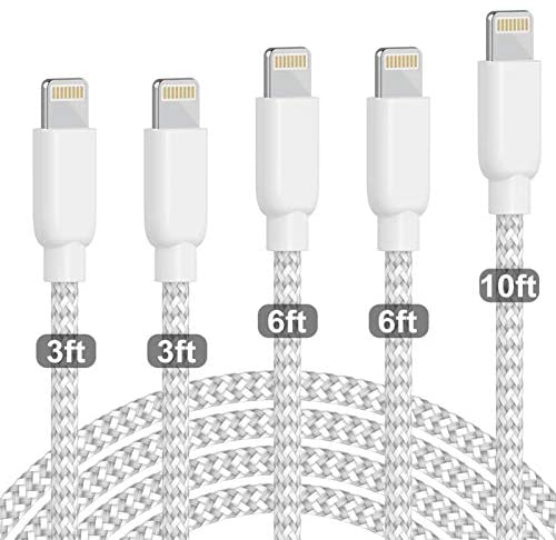 iPhone Charger PLmuzsz MFi Certified Lightning Cable 5 Pack(3+3+6+6+10ft) High Speed Nylon Braided USB Fast Charging&Data Syncs Cord Compatible iPhone 11 Pro Max Xs Max/XR/8Plus/7Plus/6S Plus/SE/iPad