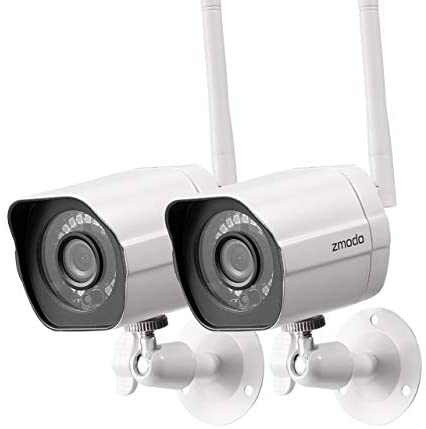 Zmodo Outdoor Security Camera Wireless (2 Pack), 1080p Full HD Home Security Camera System, Works with Alexa and Google Assistant, Silver (ZM-W0002-2)