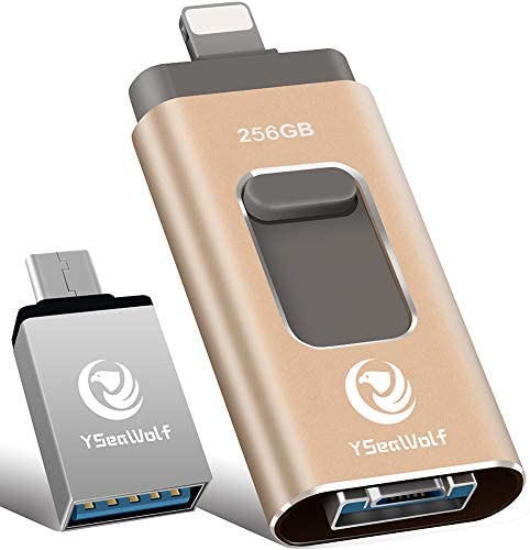 iPhone Flash Drive for iPhone 256GB 4 in 1 USB Flash Drive Type c Flash Drive 3.0 YSeaWolf photostick Mobile for iPhone External Storage, Android, PC iPhone Picture Stick iPhone Memory Stick (Gold)