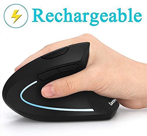 Ergonomic Mouse, LEKVEY Vertical Wireless Mouse – Rechargeable 2.4GHz Optical Vertical Mice : 3 Adjustable DPI 800/1200/1600 Levels 6 Buttons, for Laptop, PC, Computer, Desktop, Notebook etc, Black