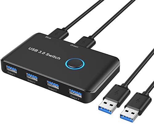 ABLEWE USB 3.0 Switch, USB Switch Selector 2 Computers Sharing 4 USB Devices KVM Switcher Box for PC, Printer, Scanner, Mouse, Keyboard with 2 Pack USB Cable(Compatible with Mac/Windows/Linux)