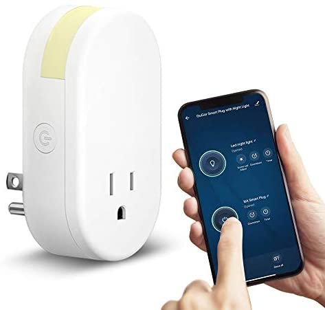 GuGar Smart Plug with Night Light, 16A Wi-Fi Socket Outlet Works with Alexa Google Home, No Hub Required, Timer Function, Dimmable LED Lights, App Remote Control Smart Home, FCC