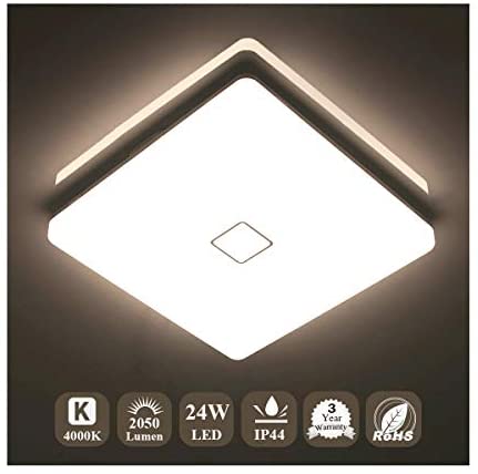 Airand 24W LED Flush Mount Ceiling Light 4000K 12.6 inch Square LED Ceiling Lamp Fixture for Kitchen, Hallway, Bathroom, Stairwell, 2050 Lumens, 80Ra+, Waterproof IP44 Ceiling Lights (Bright White)