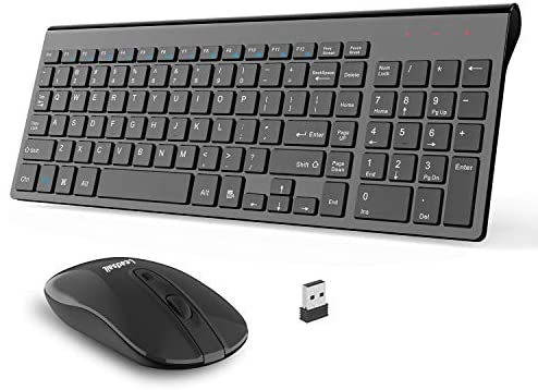 Wireless Keyboard and Mouse Combo, LeadsaiL Compact Quiet Full Size Wireless Keyboard and Mouse Set 2.4G Ultra-Thin Sleek Design for Windows, Computer, Desktop, PC, Notebook, Laptop (Light Black)