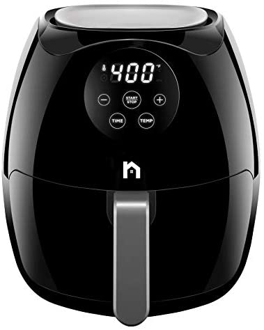 New House Kitchen Digital 3.6 Quart Air Fryer w/ Flat Basket, Touch Screen AirFryer, Non-Stick Dishwasher-Safe Basket, Use Less Oil For Fast Healthier Food, 60 Min Timer & Auto Shut Off, Black